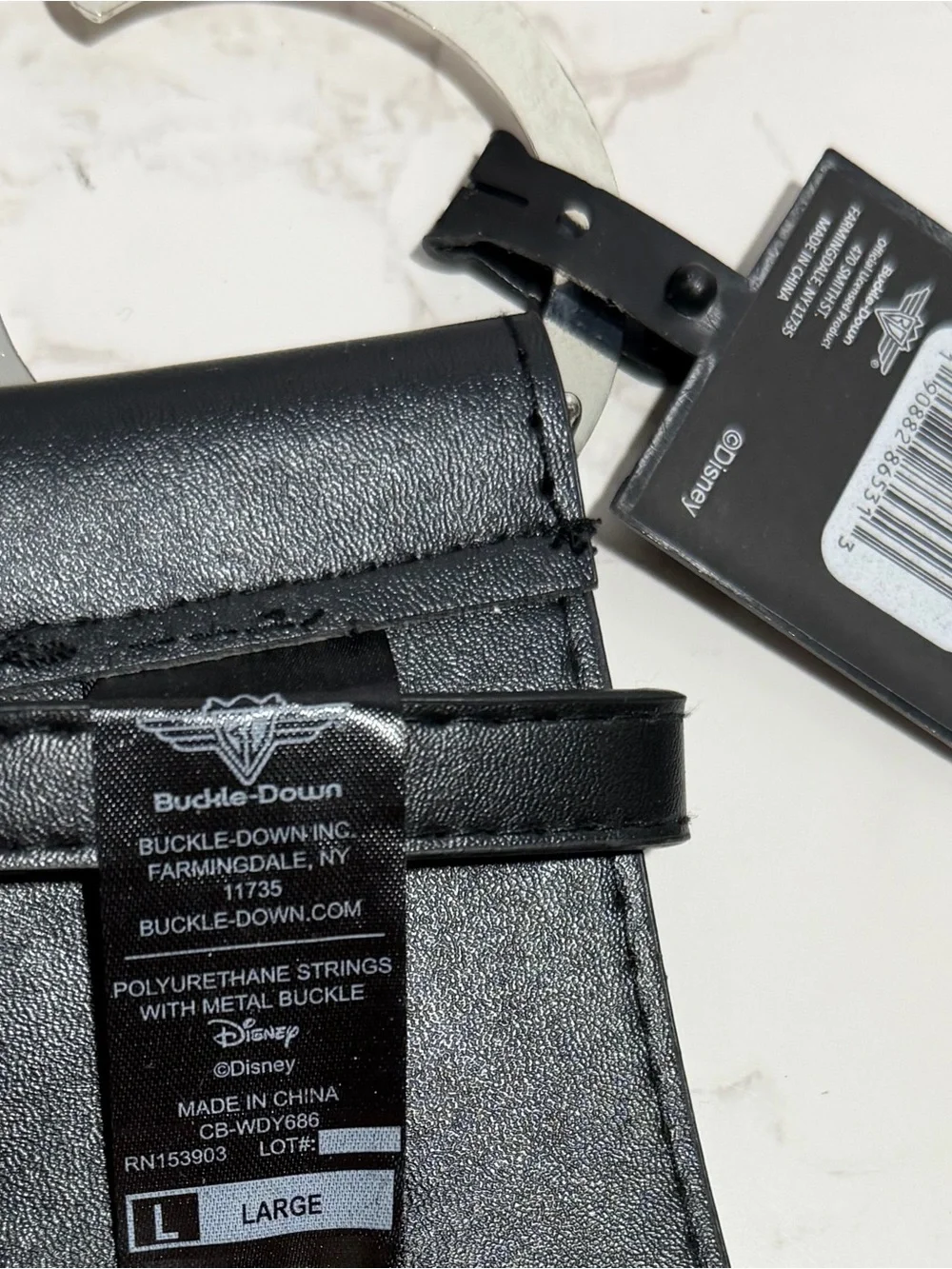 NWT Disney Black Wide Buckle‎ Down Belt With Mickey Mouse Buckle -- L